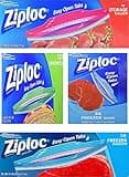 Ziploc Variety Pack 54 Freezer Quart Bags, 38 Freezer Gallon Bags, 125 Sandwich Bags, 52 Storage Gallon Bags Reusable Plastic Ziploc Bags with Zipper Closure, Red, Green, Blue