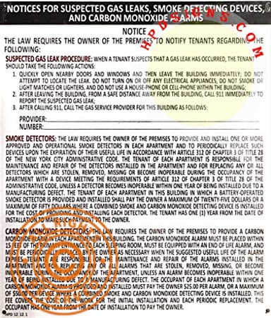 HPD Combined Notice Sign Notice for Suspected Gas Leaks Smoke Detecting Devices and Carbon Monoxide Alarm Sign White,Size 10.9X12.7 Inches