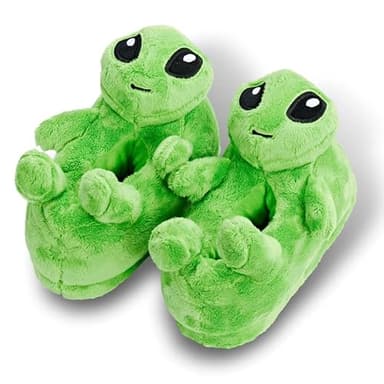 ooohyeah Kids' Non-Slip Funny Fuzzy Slippers, Cute Novelty Cozy House Shoes for Boys & Girls, Odo the Alien, Size 1-4