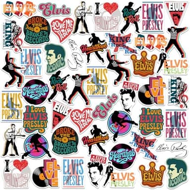 Elvis Presley Iconic 50ct Vinyl Large Deluxe Stickers Variety Pack – Die Cut Decals for Laptop, Water Bottle, Scrapbooking, Tablet, Indoor/Outdoor