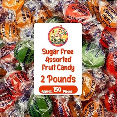 Sugar Free Assorted Fruit Flavor Hard Candy – 2  lb Bulk Bag (Approx 150 Count) - Cherry, Lime, Orange Individually Wrapped, Keto & Diabetic Friendly Low‑Calorie Sugar Free Hard Candy