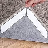 Rug Tape,16 Pcs Dual Sided Washable Removable Rug Stopper for Area Rug, Non Slip Adhesive Prevent Curl for Hardwood Floors and Carpet Corners