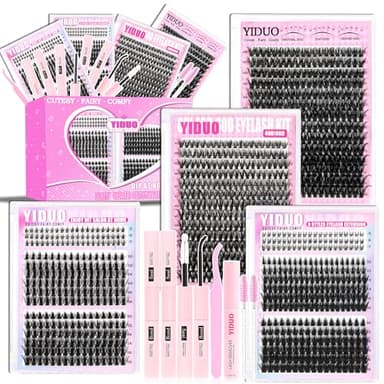 YIDUO Manga Lash Clusters Kit 40D+60D+80D+100 Fairy Spikes+Bottom Clusters Lashes Extensions Kit with 2X Bond and Seal 1094 Pcs 8-18mm Wispy D Curly Individual Eyelash Cluster Kit DIY at Home Easily