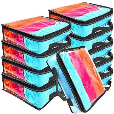 Hlimior 10 Pieces Large Clear Travel Packing Cube ，Clear Vinyl Zippered Storage Bags See Through Moving Bag Plastic Storage Bags PVC Multipurpose Pouch with Handle for Sweater Shirts Dress Storage
