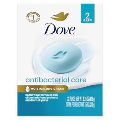 Dove Beauty Bar Soap Antibacterial Care 2 Count For Clean, Moisturized Skin, Removes Bacteria 3.75 oz
