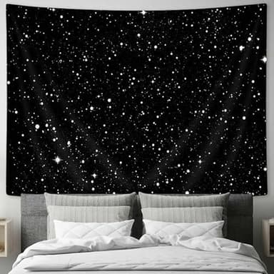 Drgilau Night Sky Stars Wall Hanging, Black Galaxy Tapestry Universe Space Room Wall Tapestry, Starry Sky Stars for Bedroom Livingroom Office Dorm 90x70 Inch
