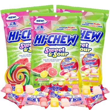 Sweetzo - Candy Sweet and Sour Mix, Watermelon, Grapefruit, and Lemon Individually Wrapped Chewy Candies, Pack of 3, 3.17 Ounces Each