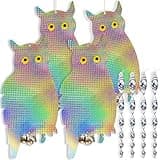 Owl Decoy Scare - Plastic Hanging Reflective Scarer - Ornamental Decorative Wind Spinner for Home and Garden - with 4 Spiral Rods and 4 Suction Cups