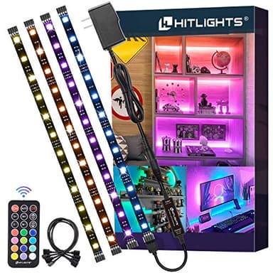 HitLights LED Strip Lights, Small LED Light Strips Dimmable, RGB 5050 Color Changing LED Tape Light with Remote and UL-Listed Adapter for TV Backlight, Bedroom, Cabinet Shelf Display
