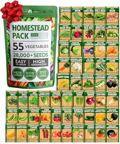 HOME GROWN 55 Vegetable Seeds Pack 28,000+ Non-GMO Heirloom Seeds for Planting Vegetables, Survival Seed Vault, Garden Kit for Spring Fall Winter, Gift for Gardeners