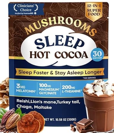 Venture Pal Mushroom Hot Cocoa Powder with Magnesium Glycinate, L-Theanine & Reishi to Calm & Relax, Natural Sleep Aids for Adults Melatonin 3mg, Unsweetened Hot Chocolate for Deep Sleep, 30 Servings