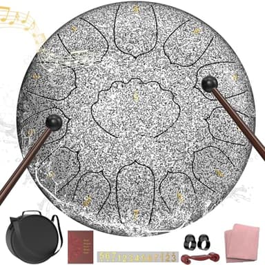 D Major Steel Tongue Drum Handpan, 12 Inch 13 Note Rain Drum for Outside Garden, Meditation Rain Chime, Musical Percussion Instrument for Adult Gift with Bag, Music Book, Drum Mallets (Star Sliver)