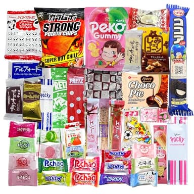 Asian Mystery Japanese Korean Snack Assortment Box, 40 Pieces, Includes Full Sized Items | Variety Pack of Best Tasting Snacks and Candies from Korea and Japan