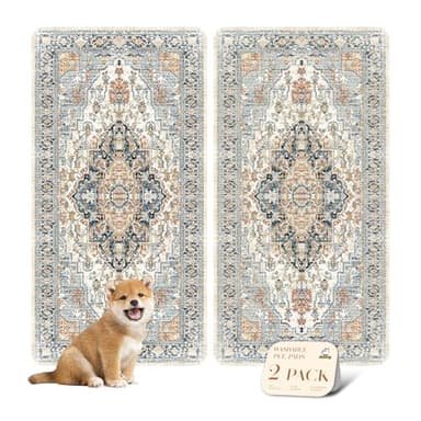 nunubaby Washable Pee Pads for Dogs, Stylish, Non-Slip and Leak-Proof Pee Pads. Reusable Potty Pads for Dogs for Crates and Floors.(Beige/Multi, 24" x48" )