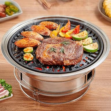 PHOJEWI Korean BBQ Grill Charcoal, Small Charcoal Grill 13.7 Inches Portable Grill Stainless Steel Barbecue Grill Tabletop kbbq grill Outdoor Indoor Camping