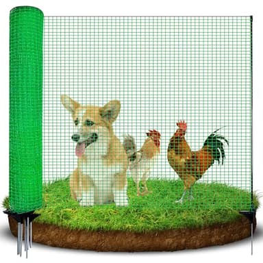 TITECK Temporary Fence with Posts, 4'x50' Plastic Fencing Garden Fence Animals Barrier with Fiberglass Stake Windbreak Rope, Portable Snow Fences, Fencing for Dogs Outdoors Backyard (Green)