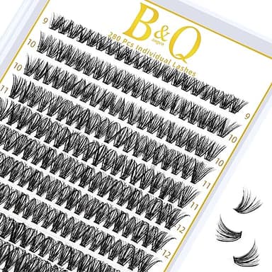B&Q Lash Clusters 280PCS Natural Eyelash Clusters 40D D 9-16mm Individual Lash Wispy Eyelash Extension with Soft Thin Band Classic Look Pestañas Postizas Comfortable DIY at Home(40D-D-9-16mm)