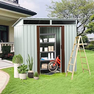 Jintop 6 x 5 FT Outdoor Metal Storage Shed with Window and Punched Vents,Heavy Duty Storager House w/Sliding Doors & Padlock,Large Waterproof Tool Sheds for Garden,Backyard,Lawn,White