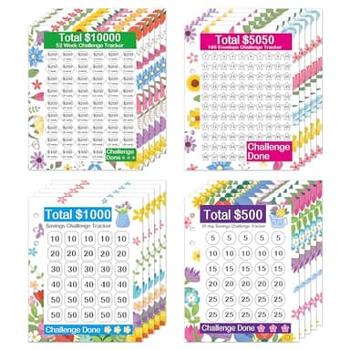FoszaSzept 20 Sheets Money Saving Challenge Binder Trackers, Reusable Challenge Tracker Cards for 6 Ring A5 Binder, 4 Styles of Budget Cards for Savings Cash Journey Planner Money Saving Binder