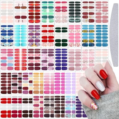Maitys 560 Pieces 40 Sheets Full Wrap Nail Stickers Nail Polish Strips Decals Self Adhesive Gel Fingernail Strips Art Decals with File for Women DIY Craft Decorations(Glitter Style)