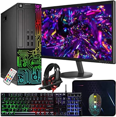 Dell Optiplex Small Desktop Computer (SFF) PC | Quad Core Intel i5 (3.2GHz) | 16GB DDR3 RAM | 512GB SSD | 24 Inch Monitor | RGB Gaming Keyboard & Mouse, Headset | Windows 11 Pro (Renewed)