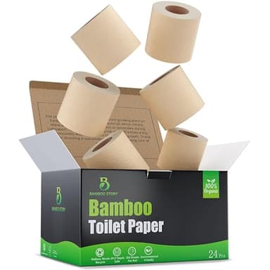 Bamboo Story, Bamboo Toilet Paper Unbleached, 24 Rolls, 3 Ply and 300 Sheets Bamboo Toilet Tissue - FSC Certified, Biodegradable, Chemical Free, Plastic Free, BPA Free, Septic Safe Toilet Paper