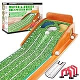 CHAMPKEY Professional Hazard Golf Putting Green Come with Golf Putting Gates and Putting Mirror - Progressive Slope Tech and Noise Reduction Tech Golf Putting Mat(Wooden Version)