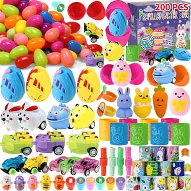 PECHOI 200 Pcs Bulk Prefilled Easter Eggs with Toys Filled Easter Eggs for Kids Stuffed Easter Eggs for Easter Egg Hunt, Basket Stuffing, Classroom Prizes & Party Favors