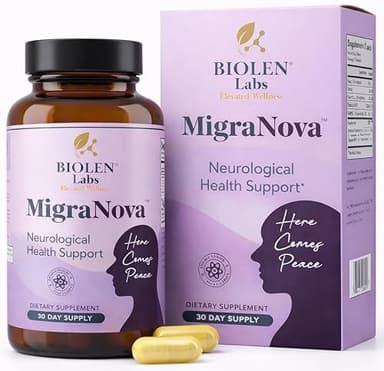 Migraine Support Supplement for Daily Prevention and Migraine Relief Support | Magnesium, Riboflavin B2 & B6, CoQ10 and Feverfew | NeuroCalm Blend | Made in USA | MigraNova