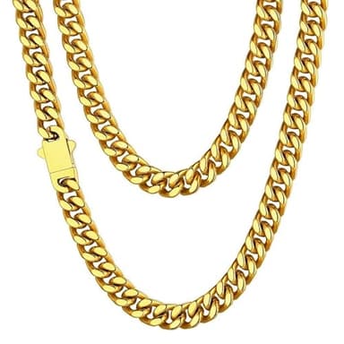 Mens Gold Plated Cuban Link Chain, Miami Cuban Chain Necklace for Men, 7mm Wide Hip Hop Mens Jewelry, 22"