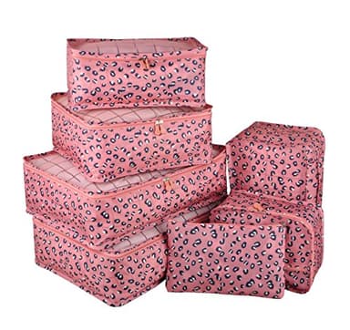 Vercord 7 Set Travel Packing Organizers Cubes Luggage Suitcase Organizer Bags Clothes Underwear Cube Shoe Pouch Pack Pink Leopard