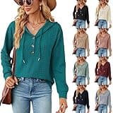 Womens Fall Fashion Hoodies 2023 Casual Elegant Button Down Hooded Sweatshirt Long Sleeve Pullover Sweater Tops