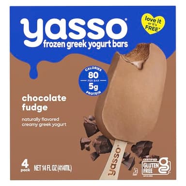 Yasso Frozen Greek Yogurt Bars Chocolate Fudge Bars 4 Count for a ridiculously creamy frozen snack made with the goodness of greek yogurt 3.5fl oz