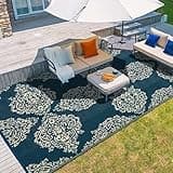 wikiwiki Outdoor Rug, 9x18ft Waterproof Reversible Mat Indoor Outdoor Rugs Carpet, Small Area Rug Plastic Straw Rug for Patio Deck Balcony Pool RV Camping Beach Picnic, Blue & Beige, Rugscape Series