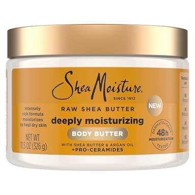 SheaMoisture Deeply Moisturizing Body Butter with Raw Shea Butter, Argan Oil and Pro-Ceramides, Rich Hydration & Healing of Dry Skin, 48H Moisturizing 11.5 oz