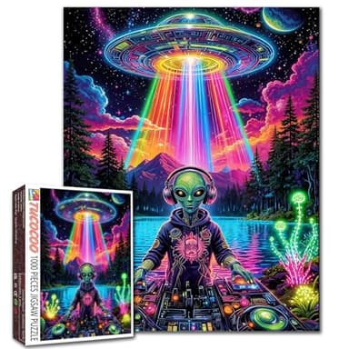 1000 Piece Jigsaw Puzzles for Adults Alien Musician DJ Jigsaw Puzzle Alien Spaceship,UFO Puzzles DIY Craft Puzzle Cultural Family challenging Gift Bedroom Decor 20 x 27 Inches