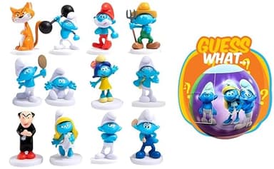 The Smurfs Figures with Bath Bombs-Blind Box -12 Characters-Smurfette, Brainy, Papa, Hefty, Vanity, Handy, Grouchy, Gargamel, Azrael, Farmer, Blossom, and Baby-1 Bath Bomb and 1 Surprise Toy Per Order