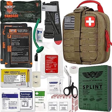 EVERLIT Advanced Emergency Trauma Kit, CAT GEN-7 Tourniquet Mil-Spec Nylon Laser Cut Pouch with 36" Splint, Military Combat Tactical IFAK for First Aid Response Bleeding Control (Coyote Brown)