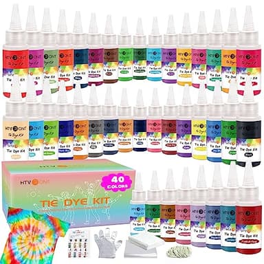 HTVRONT Tie Dye Kit - 40 Vibrant Colors Tye Dye Kit for Large Groups, Pre-Filled Bottles Tye dye for Kids, Permanent Tie Dye Kits for Adults Tyedyedye Party Supplies Tye dye Kit to Go(Just Add Water)