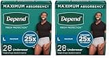 Depend Fresh Protection Adult Incontinence Underwear for Men (Formerly Depend Fit-Flex), Disposable, Maximum, Large, Grey, 28 Count, Packaging May Vary (Pack of 2)