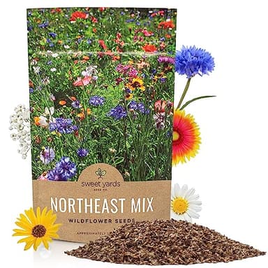 Sweet Yards - Northeast Wildflower Seed Regional Mixes - Bulk 1/4 Pound Bag - Over 30,000 Native Seeds - Open Pollinated and Non GMO Varieties for New York, Virginia, Pennsylvania, Maine and More!
