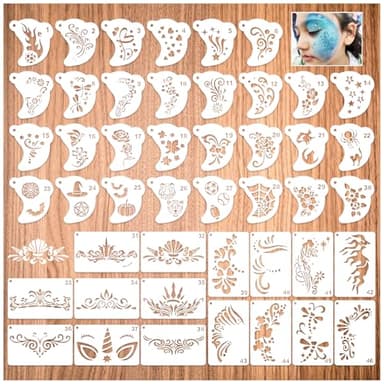 Face Paint Stencils Reusable Halloween Body Facial Painting Templates, Facepaint for Makeup Halloween Party Art Painting(face46)