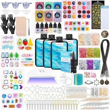 KISREL UV Resin Jewelry Making Kit, 400g Crystal Clear Resins with Light and Molds, DIY Jewelry Making Resin Kits, Resina Starter Kit for Keychain, Hair Clip and Earring