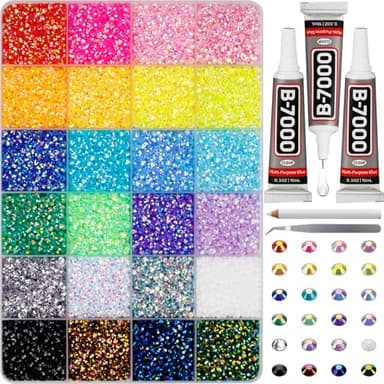 33000Pcs Rhinestones for Bedazzling, 3mm Bedazzler Kit with Flatback Rhinestones for Clothes Crafting Crafts Nails Clothing, Flat Back Resin Rainbow Colorful Colored Crystal with B 7000 Glue Clear