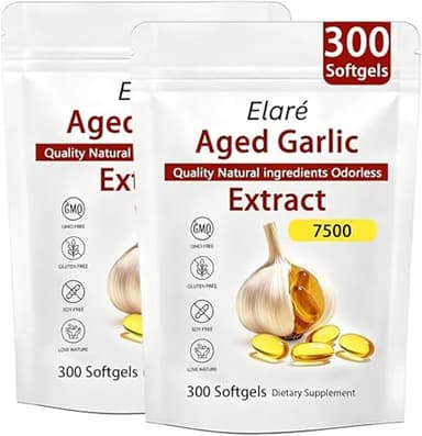 ELARE Aged Garlic Extract Capsules, Odorless Garlic 15:1 Extract Formula - 600 Count, Garlic Supplement, 2-Year Matured - for Heart & Immune Support, Non-GMO, Gluten-Free