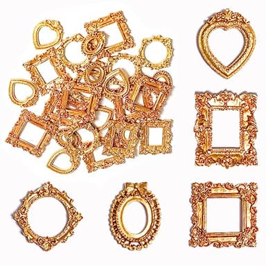 Poualss 25Pcs Vintage Resin Picture Frame Mini Antique Photo Frame DIY Small Picture Frames Mini Vintage Frame Antique Photo Frames for Jewelry Display Photography Wall Decor (25, Gold)