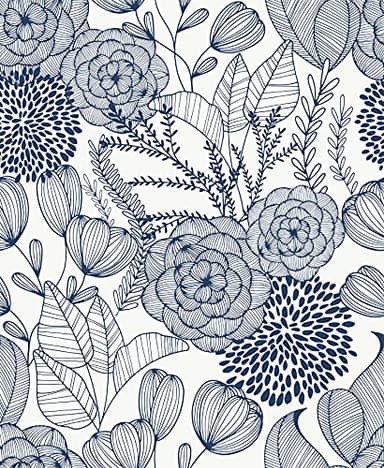 NuWallpaper NUS3830 Navy Secret Garden Peel & Stick Wallpaper, Blue
