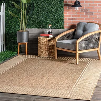 Nuloom Asha Light Brown/Ivory, 5' x 8', Casual, Striped Border, Soft and Cozy, High Traffic, Stain Resistant, Easy Clean, Durable Area Rug for Indoor/Outdoor Patio, Deck, Porch, Garden, Courtyard