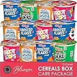 Cereal Cups Variety Pack - Single Serve Breakfast Cereal Assortment - Mini-Wheats, Frosted Flakes, Froot Loops, Apple Jacks - Care Package Gift Box (12 Count)
