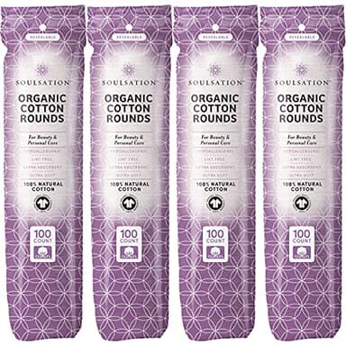 SoulSation Organic Cotton Rounds, 400 Count - Makeup Remover Pads for Face, Lint-Free